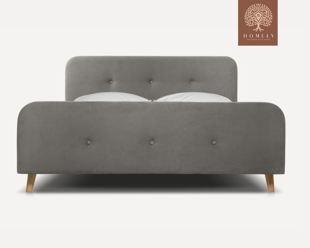 PLIDI | LIT DOUBLE EN TISSU ANTI-TACHES CAPITONNÉ AVEC SOMMIER COFFRE