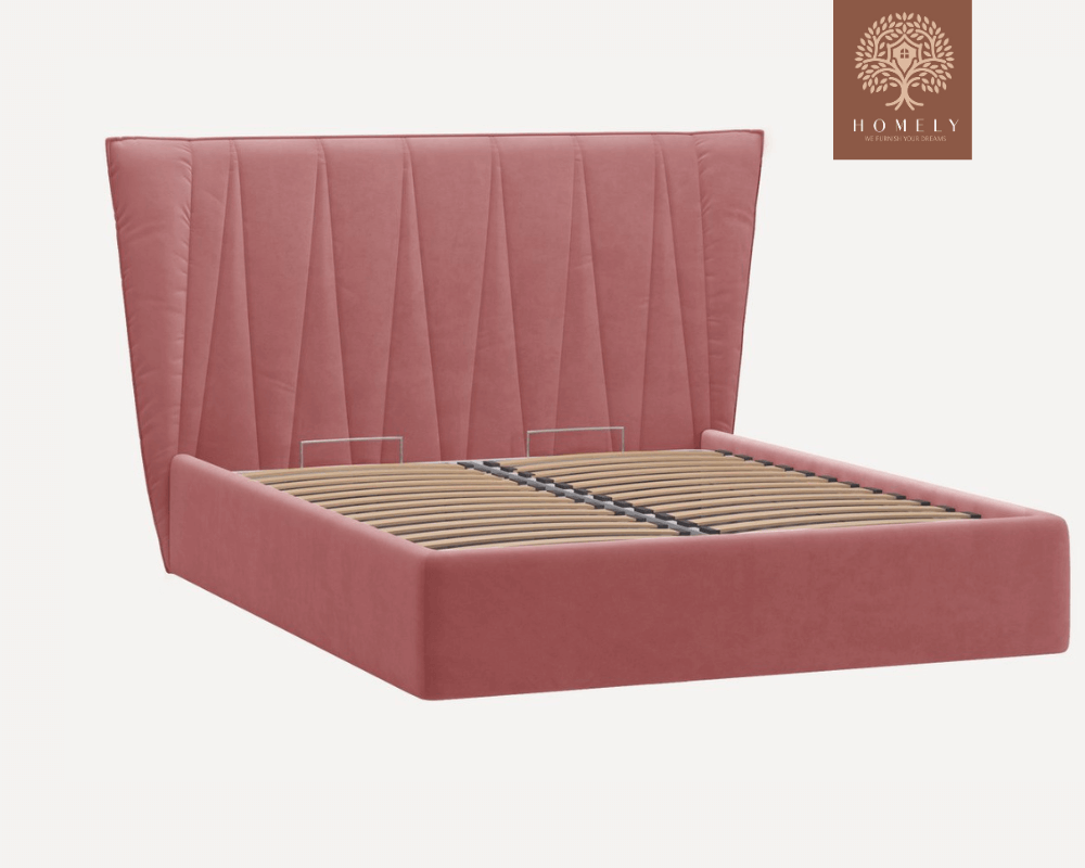 LEWIS | LIT DOUBLE EN TISSU ANTI-TACHES CAPITONNÉ AVEC SOMMIER COFFRE