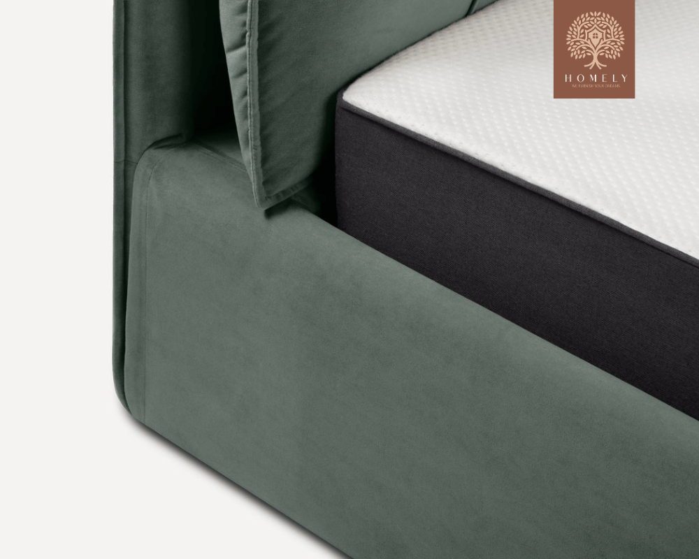 VILLOR | LIT DOUBLE EN TISSU ANTI-TACHES CAPITONNÉ