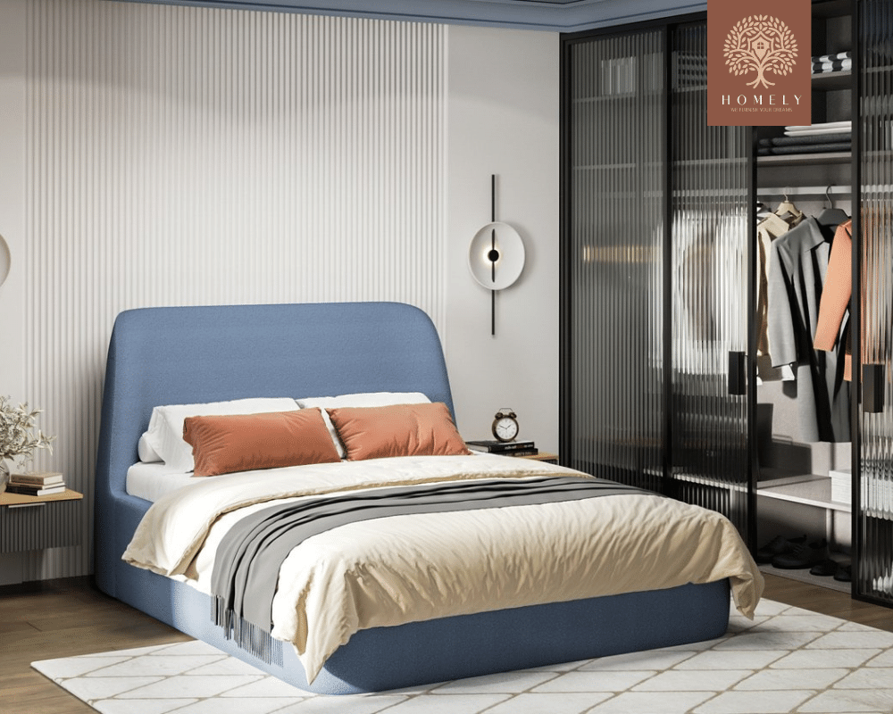 DALTI | LIT DOUBLE EN TISSU ANTI-TACHES CAPITONNÉ