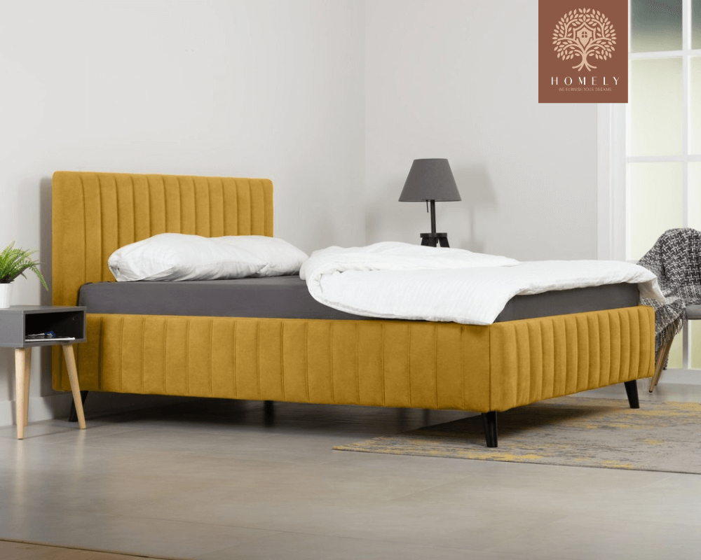 MARKFUL | LIT DOUBLE EN TISSU ANTI-TACHES CAPITONNÉ AVEC SOMMIER COFFRE