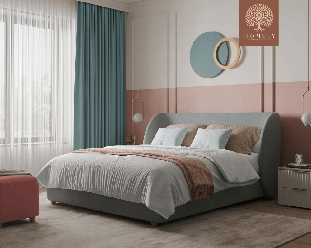 YUNA | LIT DOUBLE EN TISSU ANTI-TACHES CAPITONNÉ AVEC SOMMIER COFFRE