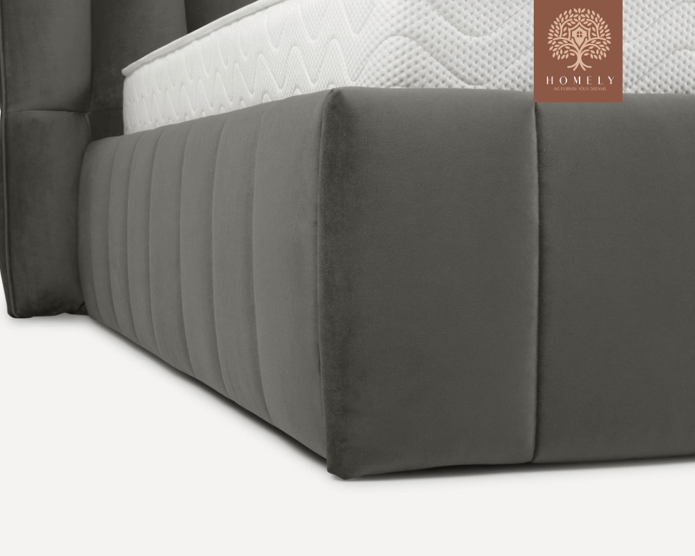 DIAMAND | LIT DOUBLE EN TISSU ANTI-TACHES CAPITONNÉ AVEC SOMMIER COFFRE