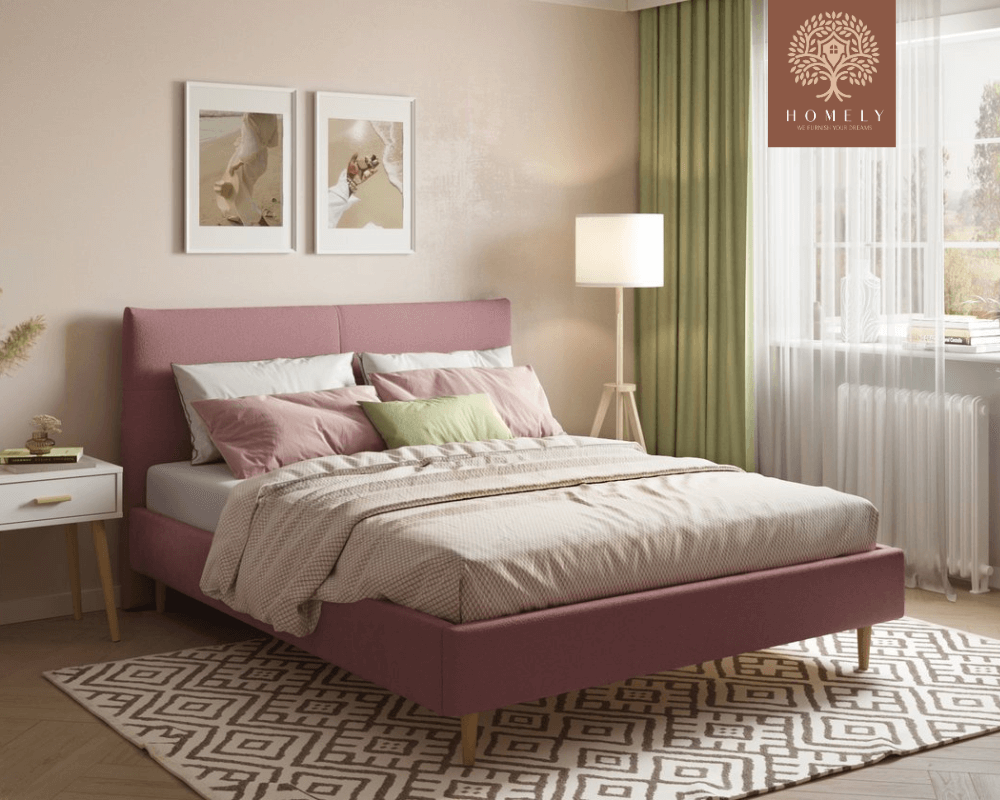 MAYTON | LIT DOUBLE EN TISSU ANTI-TACHES CAPITONNÉ AVEC SOMMIER COFFRE