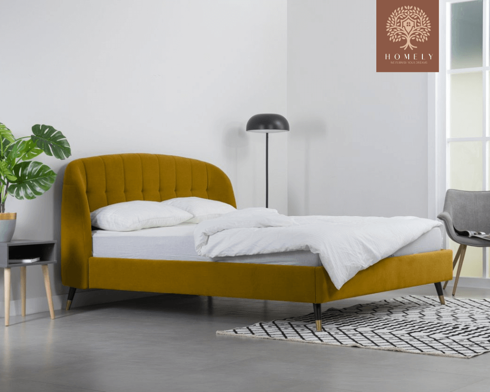 LIERI | LIT DOUBLE EN TISSU ANTI-TACHES CAPITONNÉ AVEC SOMMIER COFFRE