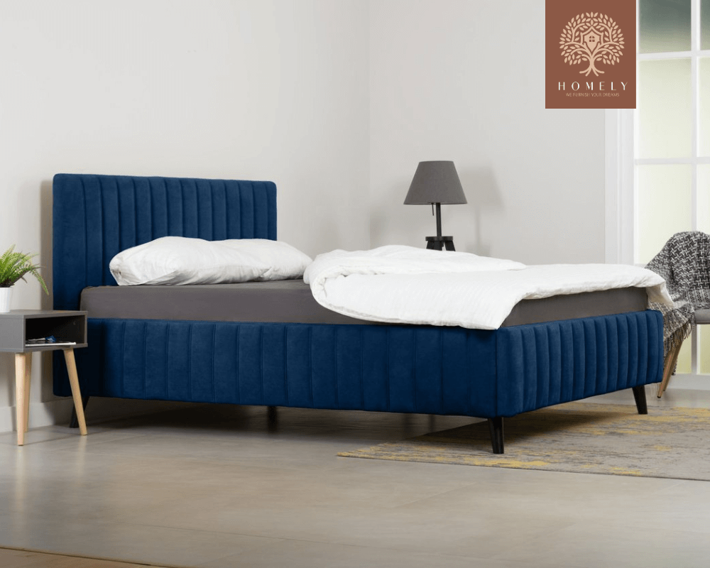 MARKFUL | LIT DOUBLE EN TISSU ANTI-TACHES CAPITONNÉ AVEC SOMMIER COFFRE