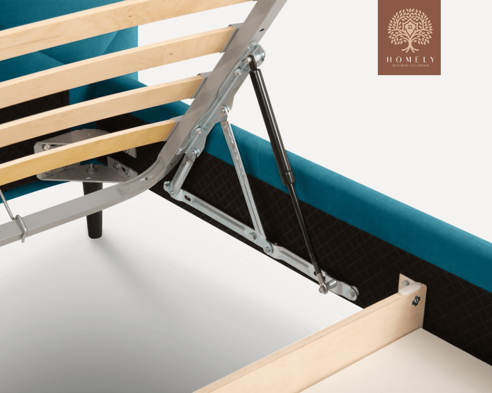 Wesmar | LIT DOUBLE EN TISSU ANTI-TACHES CAPITONNÉ AVEC SOMMIER COFFRE