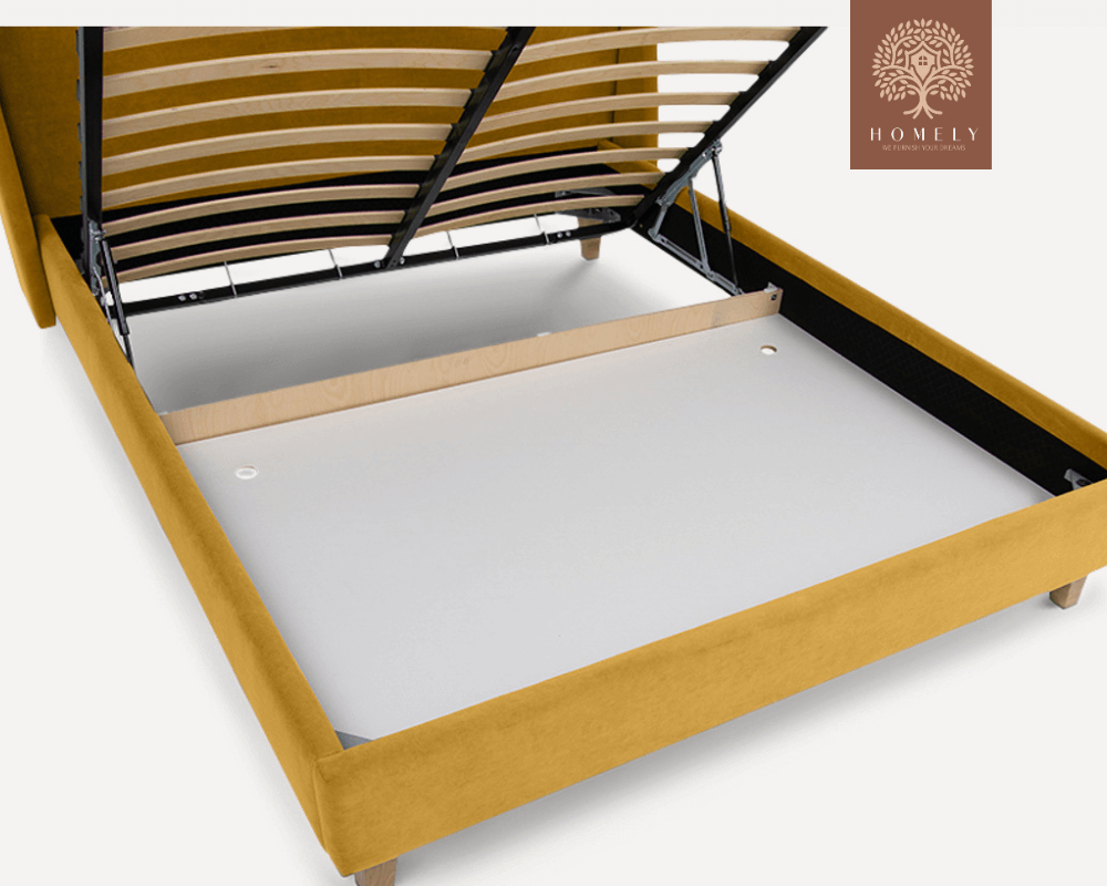 TAYLORY | LIT DOUBLE EN TISSU ANTI-TACHES CAPITONNÉ AVEC SOMMIER COFFRE