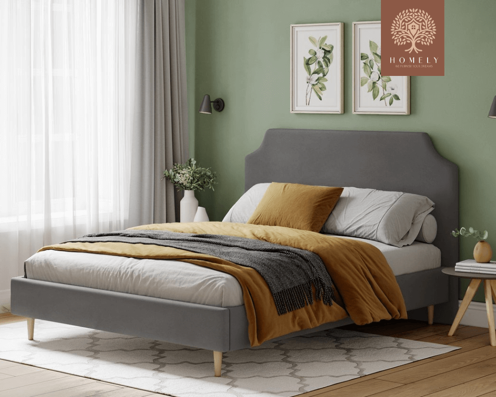 ADONA | LIT DOUBLE EN TISSU ANTI-TACHES CAPITONNÉ AVEC SOMMIER COFFRE