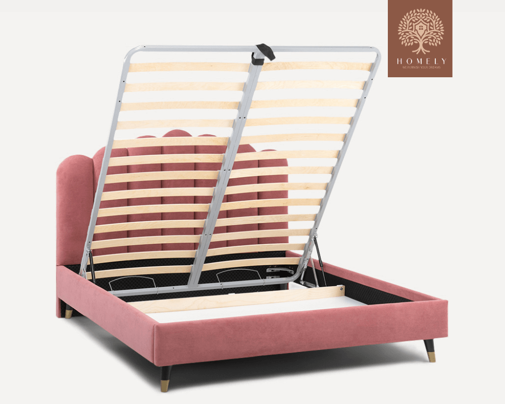 LIEL | LIT DOUBLE EN TISSU ANTI-TACHES CAPITONNÉ AVEC SOMMIER COFFRE