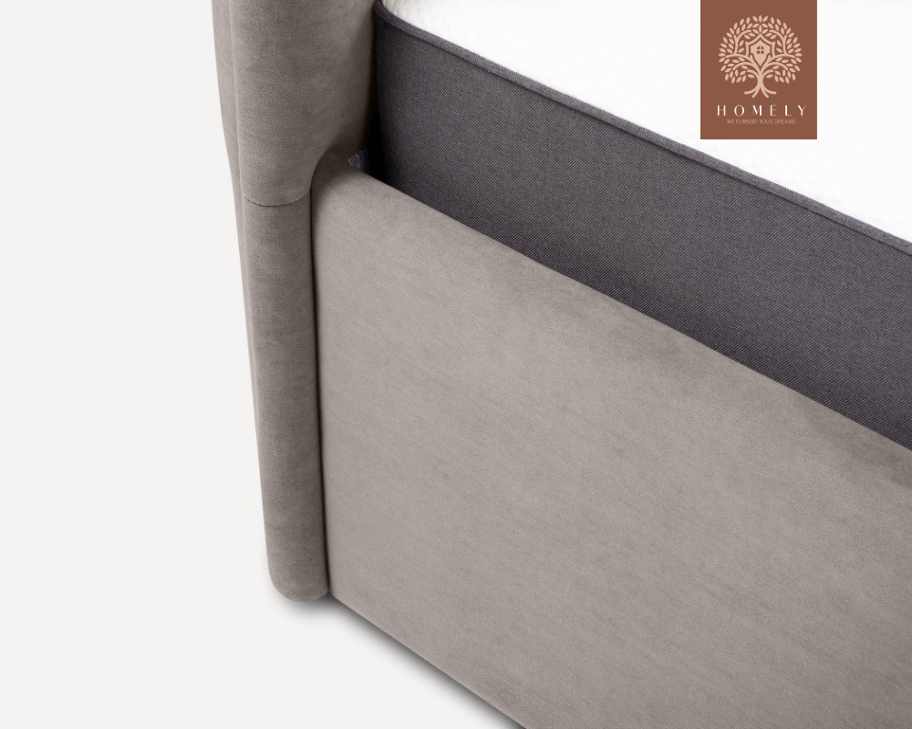 LORNE | LIT DOUBLE EN TISSU ANTI-TACHES CAPITONNÉ AVEC SOMMIER COFFRE