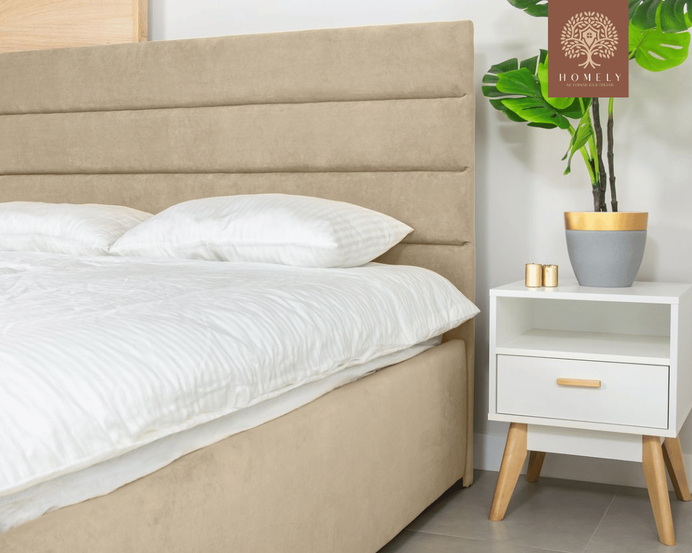 LOISON | LIT DOUBLE EN TISSU ANTI-TACHES CAPITONNÉ