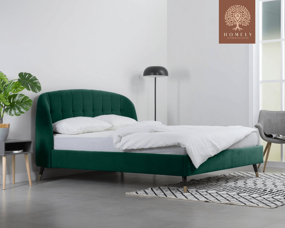 LIERI | LIT DOUBLE EN TISSU ANTI-TACHES CAPITONNÉ AVEC SOMMIER COFFRE