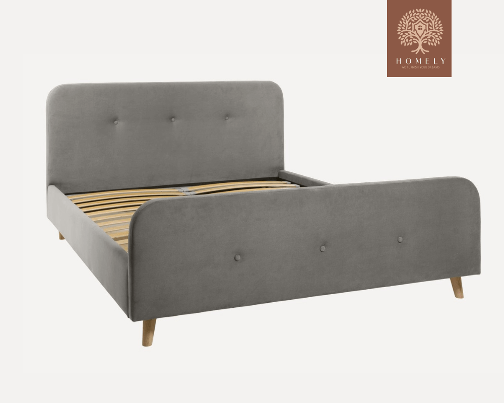 PLIDI | LIT DOUBLE EN TISSU ANTI-TACHES CAPITONNÉ AVEC SOMMIER COFFRE