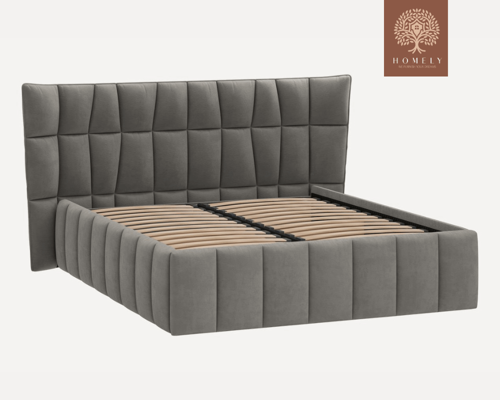 DIAMAND | LIT DOUBLE EN TISSU ANTI-TACHES CAPITONNÉ AVEC SOMMIER COFFRE