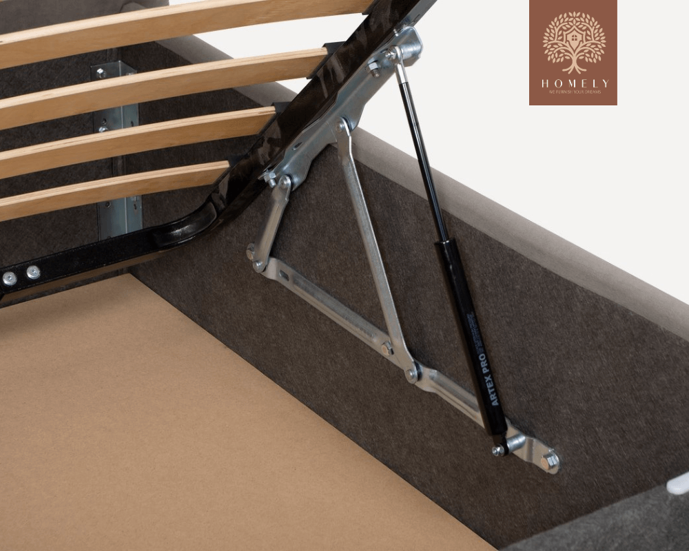 LORNE | LIT DOUBLE EN TISSU ANTI-TACHES CAPITONNÉ AVEC SOMMIER COFFRE