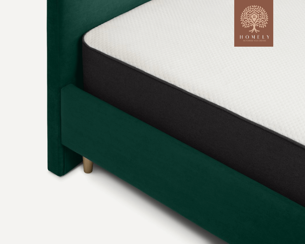 ADONA | LIT DOUBLE EN TISSU ANTI-TACHES CAPITONNÉ AVEC SOMMIER COFFRE