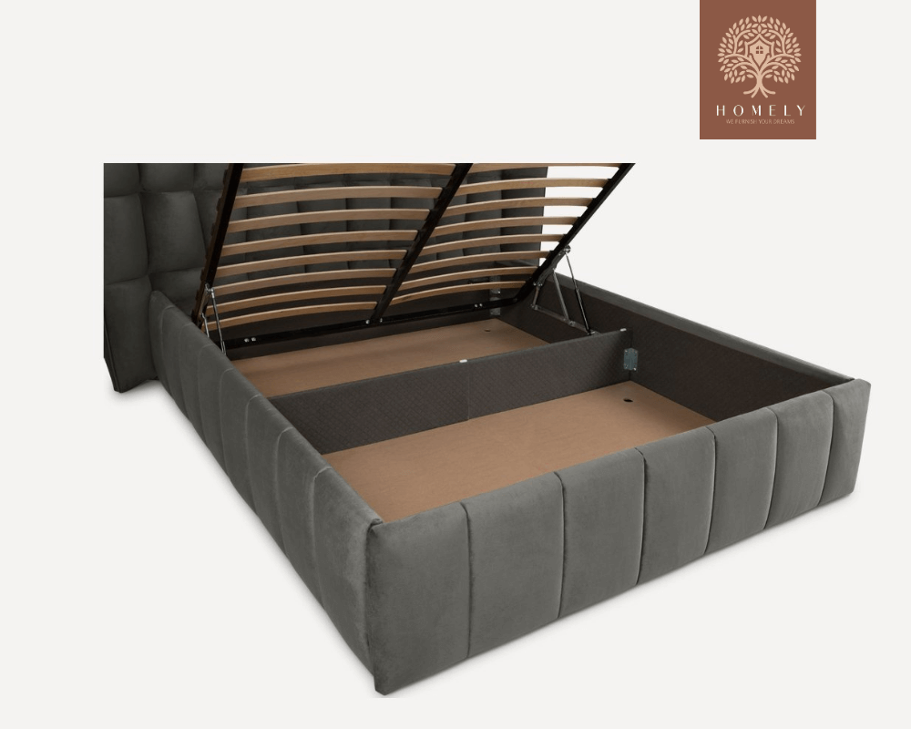 DIAMAND | LIT DOUBLE EN TISSU ANTI-TACHES CAPITONNÉ AVEC SOMMIER COFFRE