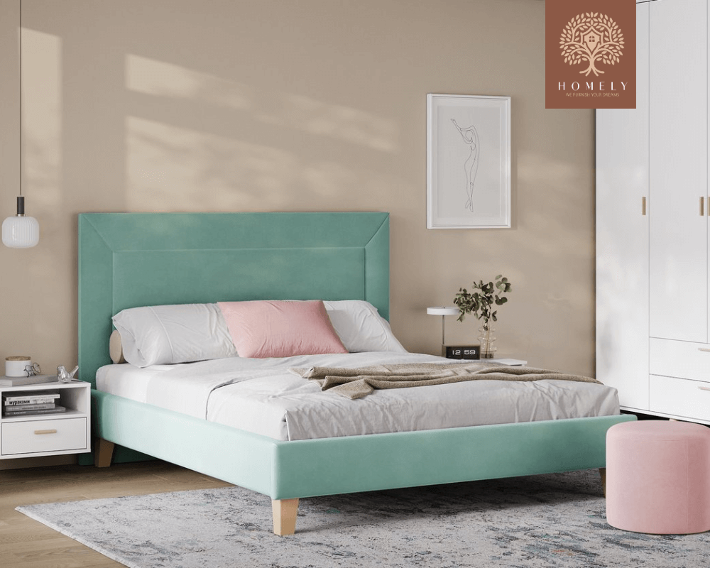 WILLEM | LIT DOUBLE EN TISSU ANTI-TACHES CAPITONNÉ AVEC SOMMIER COFFRE