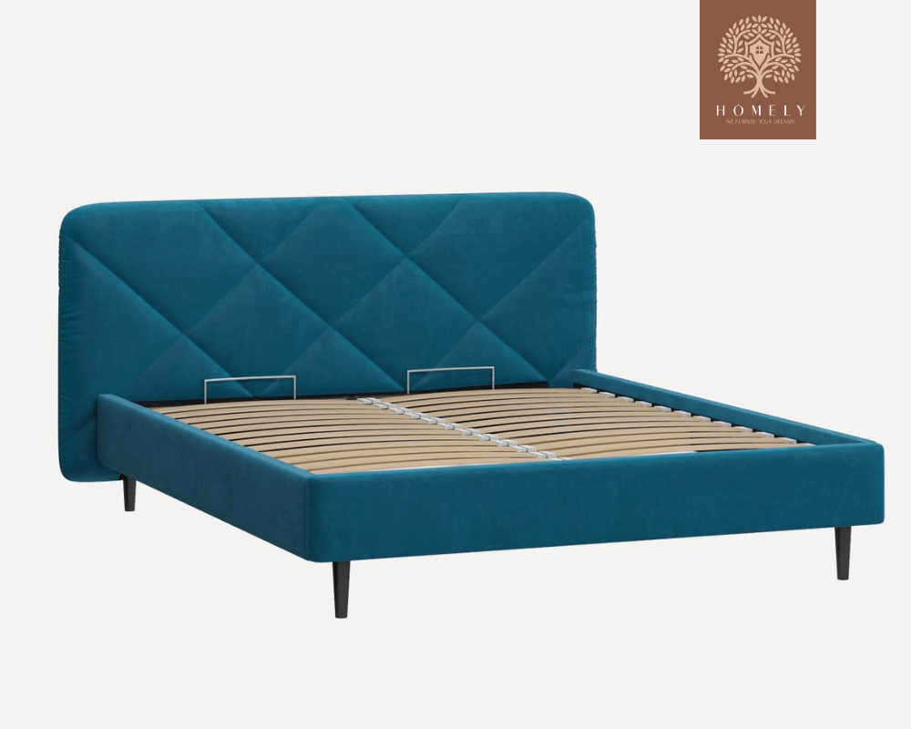 Wesmar | LIT DOUBLE EN TISSU ANTI-TACHES CAPITONNÉ AVEC SOMMIER COFFRE