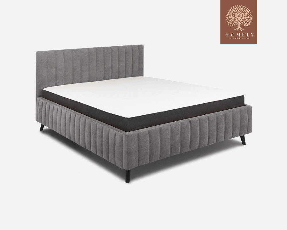 MARKFUL | LIT DOUBLE EN TISSU ANTI-TACHES CAPITONNÉ AVEC SOMMIER COFFRE