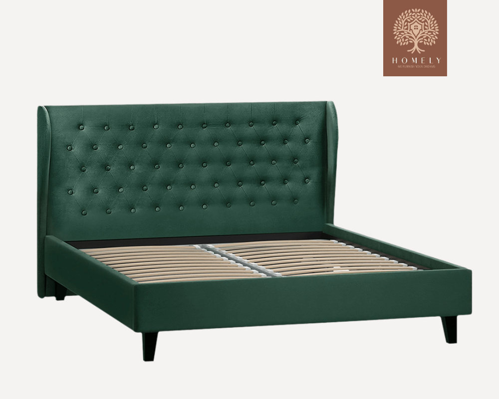 VIENNOIS | LIT DOUBLE EN TISSU ANTI-TACHES CAPITONNÉ AVEC SOMMIER COFFRE