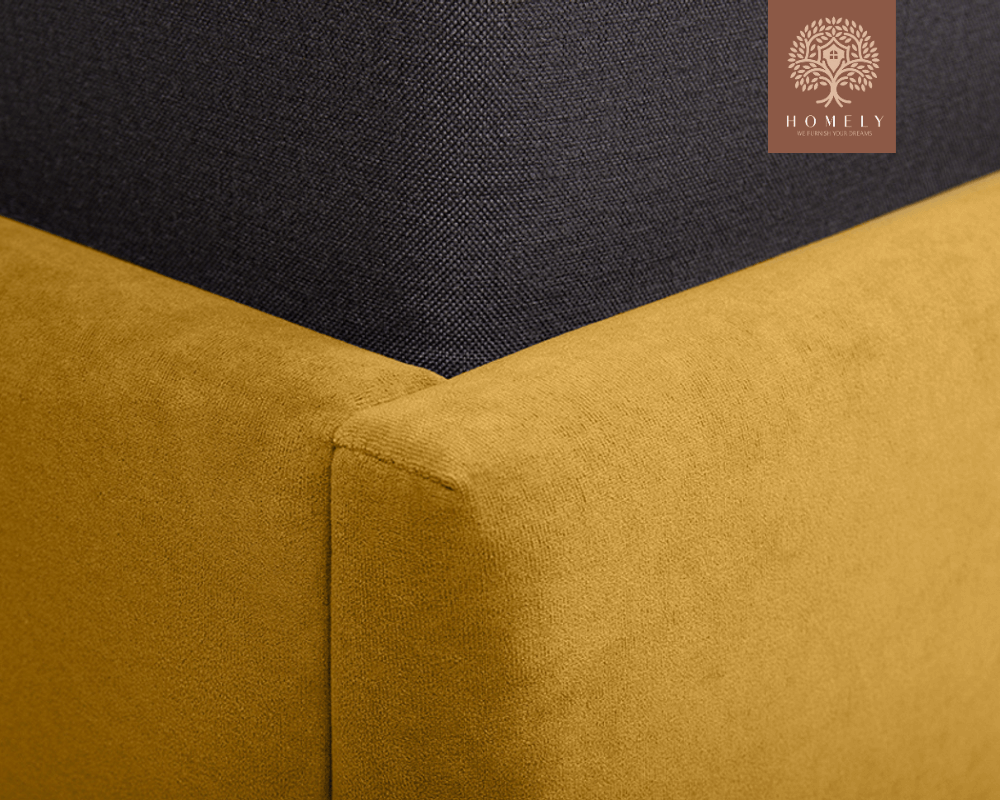 TAYLORY | LIT DOUBLE EN TISSU ANTI-TACHES CAPITONNÉ AVEC SOMMIER COFFRE