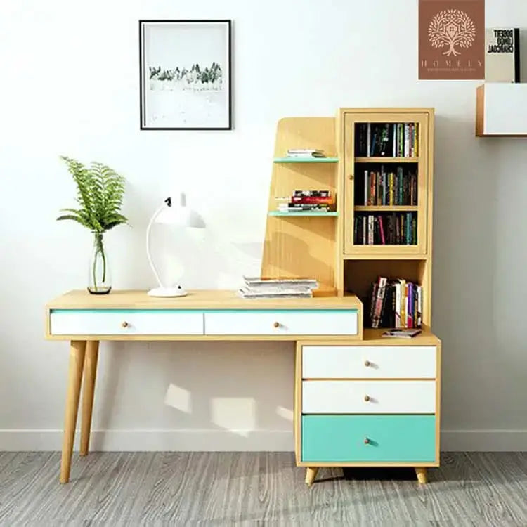 YURUPA | BUREAU MULTI RANGEMENTS AVEC ÉTAGÈRE ET 5 TIROIRS | GRAND PLATEAU - Homely