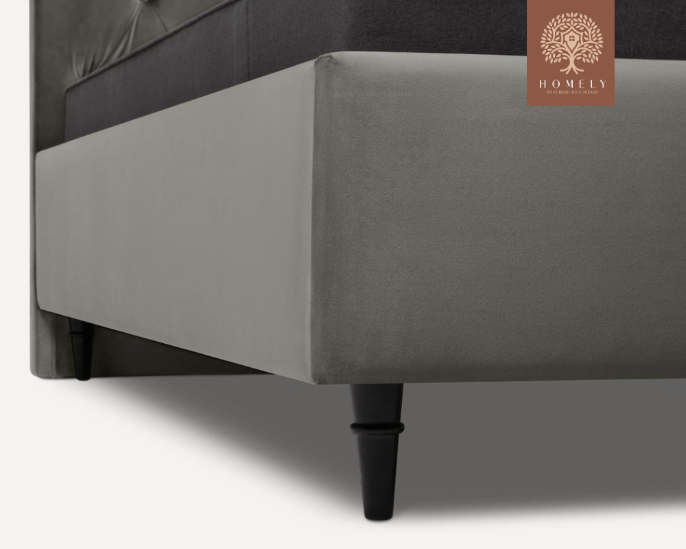 FLORENTIN | LIT DOUBLE EN TISSU ANTI-TACHES CAPITONNÉ AVEC SOMMIER COFFRE