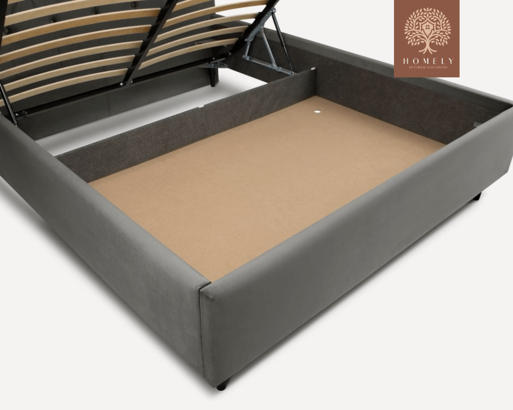 FLORENTIN | LIT DOUBLE EN TISSU ANTI-TACHES CAPITONNÉ AVEC SOMMIER COFFRE