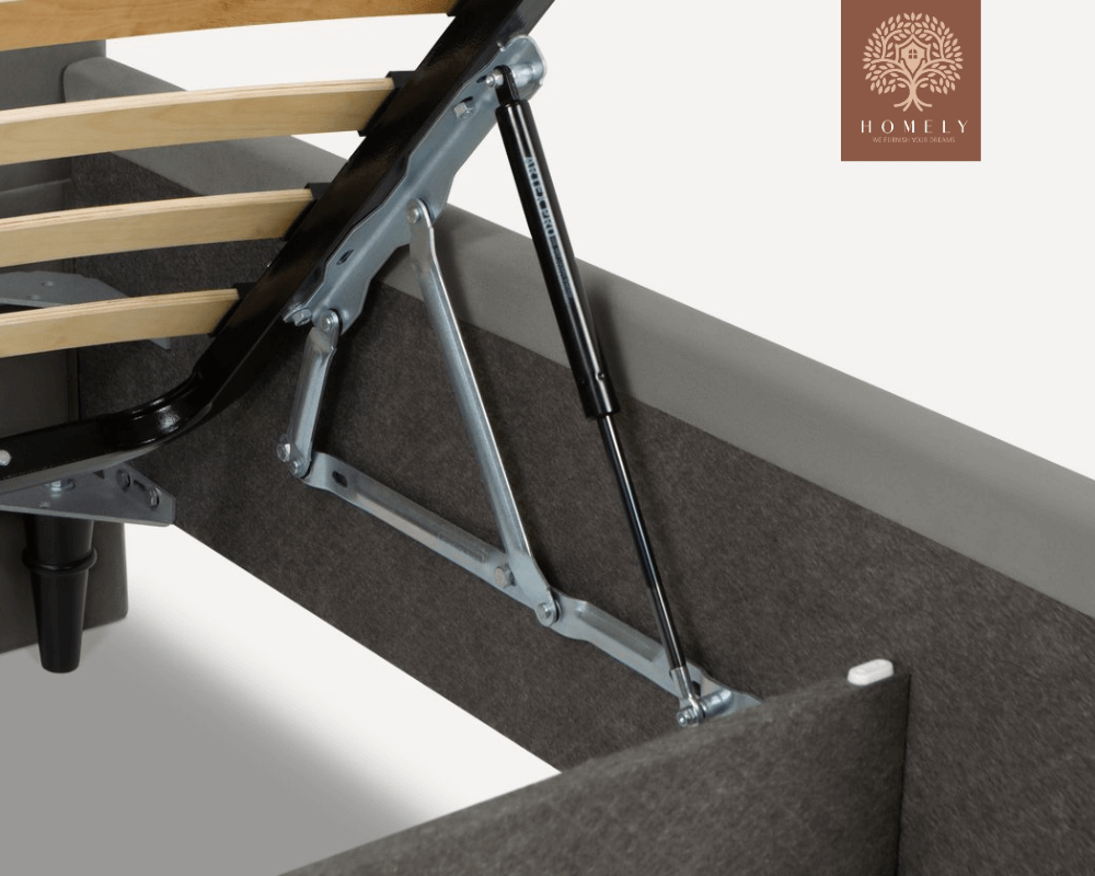 FLORENTIN | LIT DOUBLE EN TISSU ANTI-TACHES CAPITONNÉ AVEC SOMMIER COFFRE