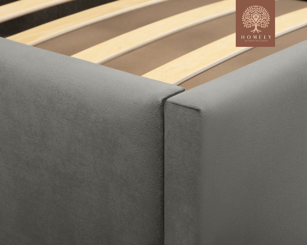 FLORENTIN | LIT DOUBLE EN TISSU ANTI-TACHES CAPITONNÉ AVEC SOMMIER COFFRE