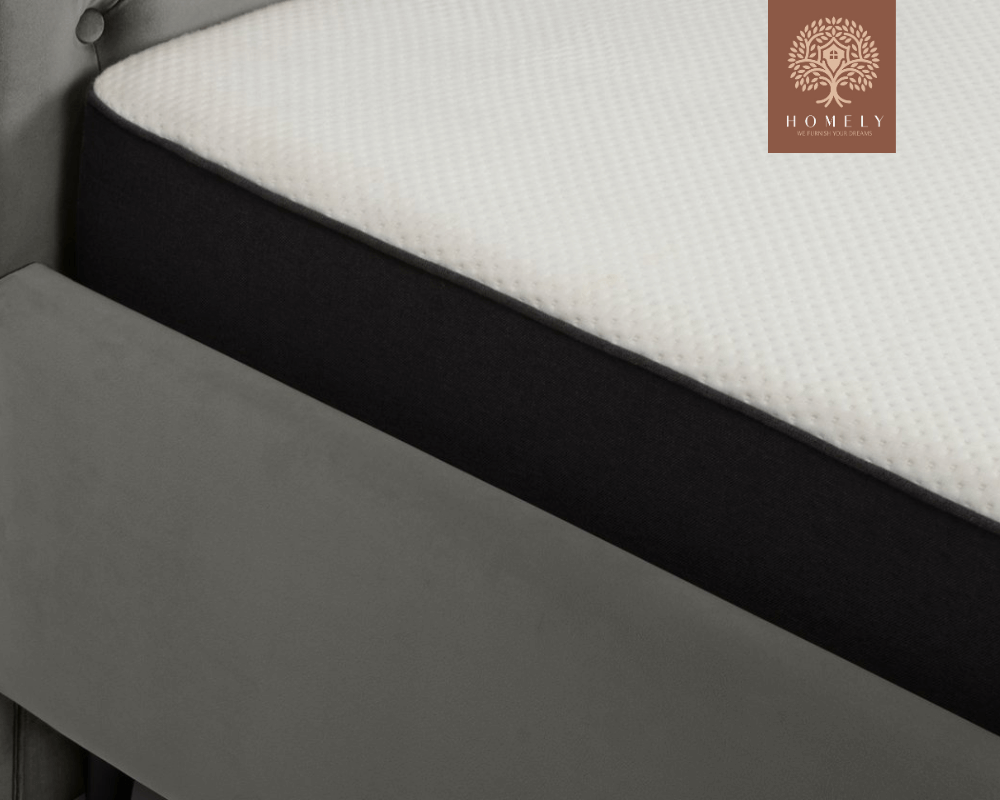 FLORENTIN | LIT DOUBLE EN TISSU ANTI-TACHES CAPITONNÉ AVEC SOMMIER COFFRE