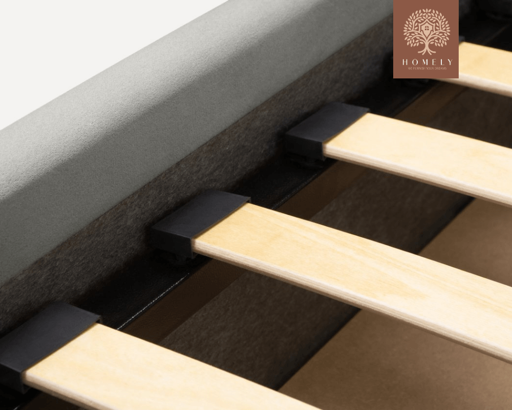 FLORENTIN | LIT DOUBLE EN TISSU ANTI-TACHES CAPITONNÉ AVEC SOMMIER COFFRE