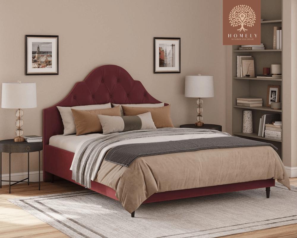 FLORENTIN | LIT DOUBLE EN TISSU ANTI-TACHES CAPITONNÉ AVEC SOMMIER COFFRE