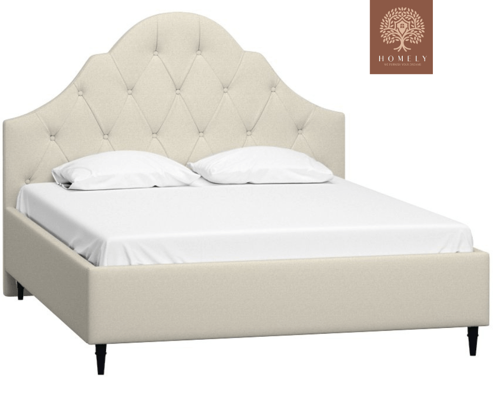 FLORENTIN | LIT DOUBLE EN TISSU ANTI-TACHES CAPITONNÉ AVEC SOMMIER COFFRE