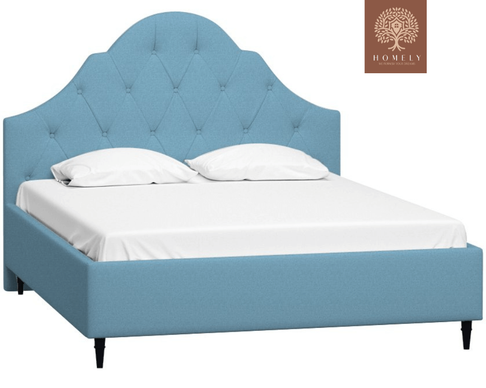 FLORENTIN | LIT DOUBLE EN TISSU ANTI-TACHES CAPITONNÉ AVEC SOMMIER COFFRE