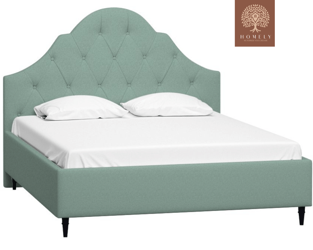 FLORENTIN | LIT DOUBLE EN TISSU ANTI-TACHES CAPITONNÉ AVEC SOMMIER COFFRE