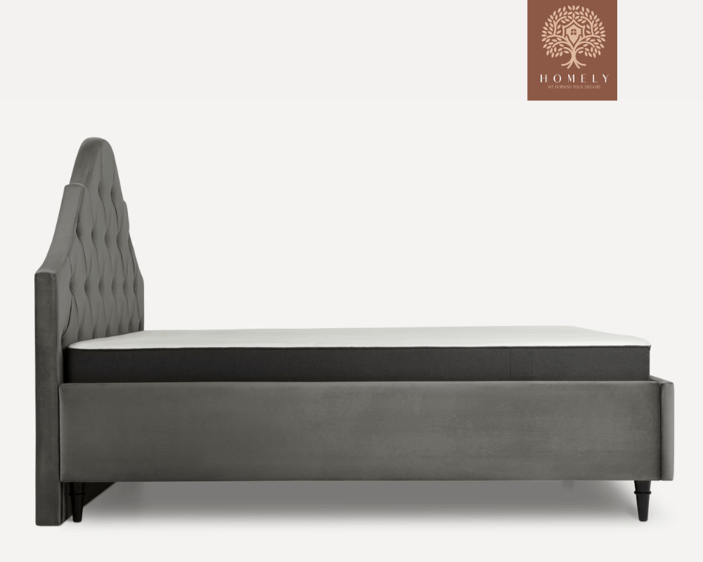 FLORENTIN | LIT DOUBLE EN TISSU ANTI-TACHES CAPITONNÉ AVEC SOMMIER COFFRE