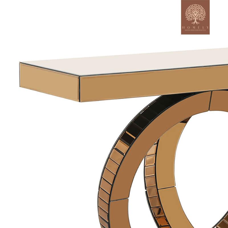 CASTIGLIA-CONSOLE MODERNE DORÉE AVEC BASE À ANNEAUX ENTRELACÉS- Homely