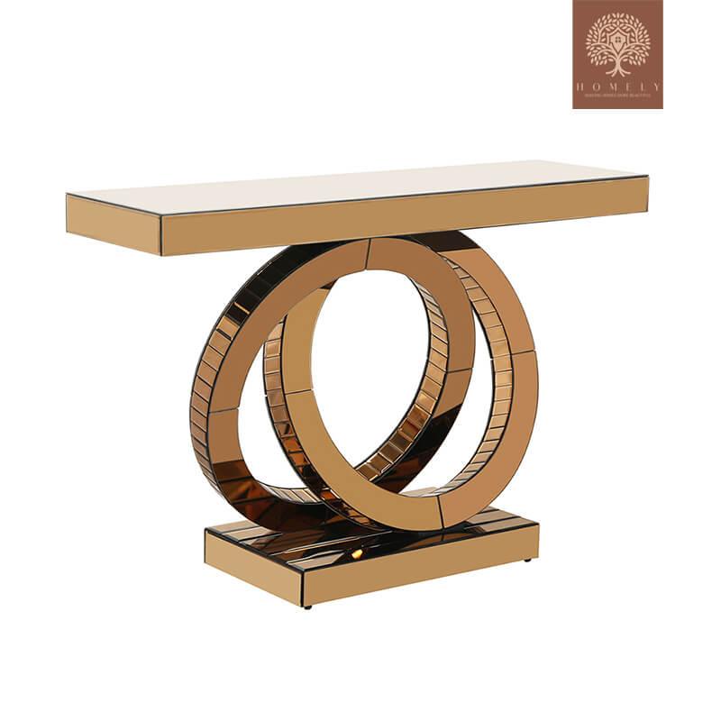 CASTIGLIA-CONSOLE MODERNE DORÉE AVEC BASE À ANNEAUX ENTRELACÉS- Homely