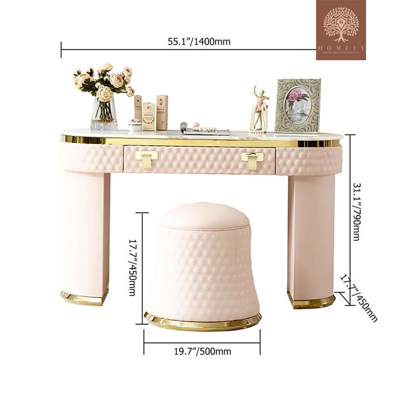 HELMICK -TABOURET DE COIFFEUSE À 1 TIROIR ROSE CONTEMPORAIN AVEC FINITION DORÉE- Homely