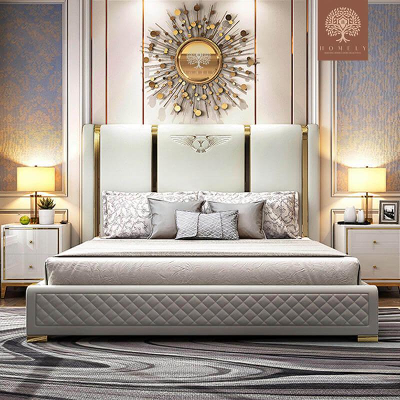 LIT BENTLEY-LIT MODERNE EN CUIR MICROFIBRE BEIGE- Homely