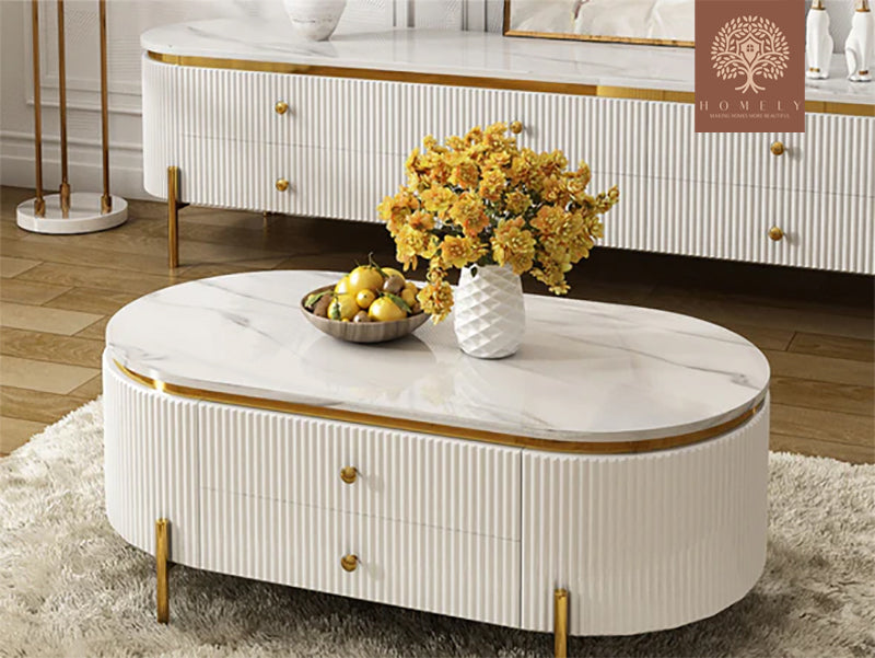 RIVA-ENSEMBLE DE MEUBLE TV CONSOLE MULTIMÉDIA LUXE ET TABLE BASSE AVEC 10 TIROIRS- Homely