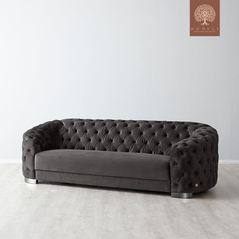 Evervista-Ensemble de salon 3 pièces Chesterfield en velours de luxe Charcoal- Homely