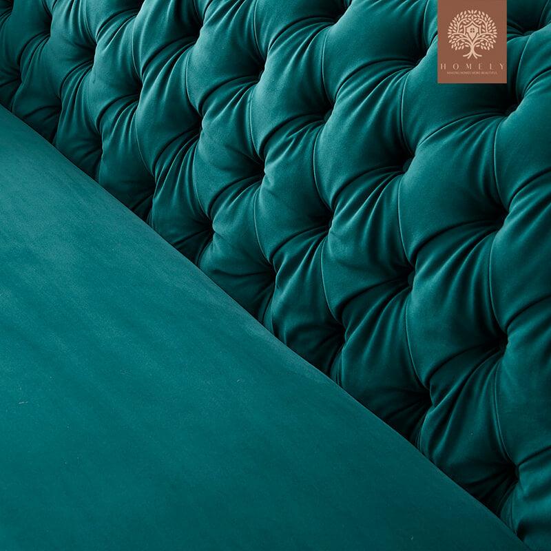 Evervista-Ensemble de salon 3 pièces Chesterfield en velours de luxe emerald- Homely