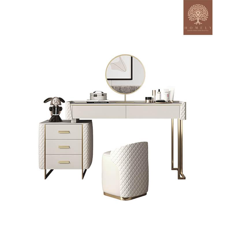 KEPNER-ENSEMBLE DE COIFFEUSE EXTENSIBLE POUR COIFFEUSE BLANCHE ET MIROIR INCLUS- Homely