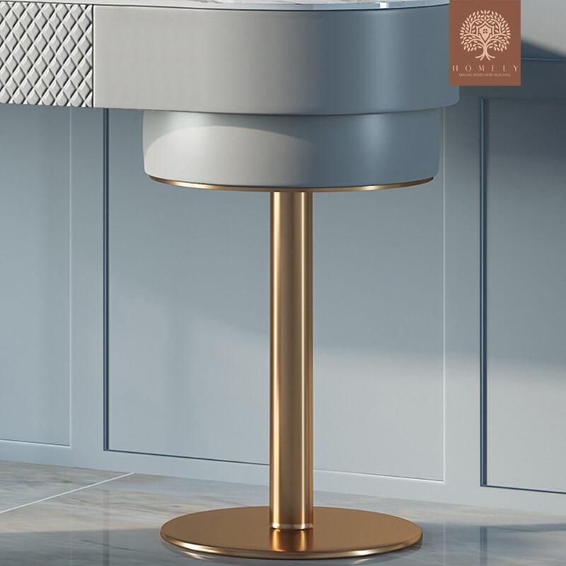 KAREEM-ENSEMBLE DE TOILETTE DE MAQUILLAGE MODERNE GRIS AVEC MIROIR À TIROIR ET TABOURET EN CUIR INCLUS- Homely