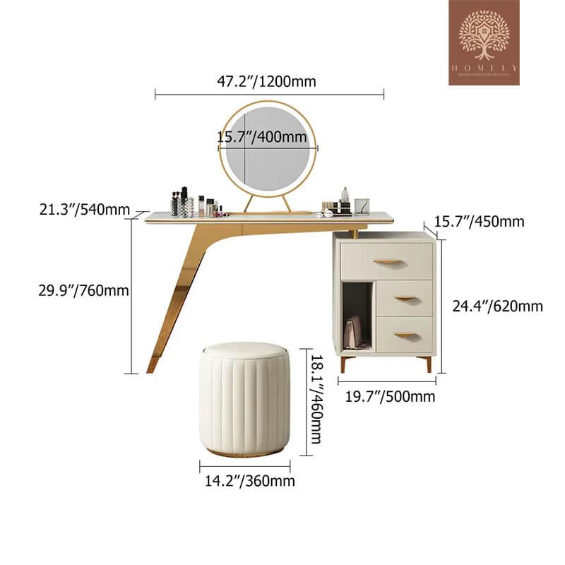 LAURIA-ENSEMBLE DE COIFFEUSE RÉTRACTABLE DE MAQUILLAGE BLEU NORDIQUE, TABOURET ET MIROIR INCLUS- Homely