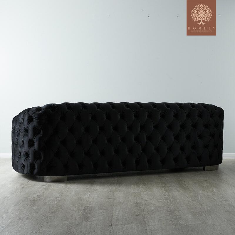 Evervista-Ensemble de salon 3 pièces Chesterfield en velours de luxe Noir- Homely